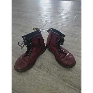 Dr. Martens Delaney Cherry Red Leather Lace Up Side Zip Combat Boots Kids US 11‎